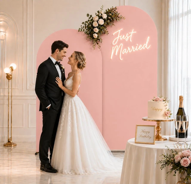 Alt view image 7 of 7 - Metal Arch Backdrop Stand and Pink Cover Set of 2 (6FT/7.2FT) | Easy Assemble Balloon Arch Backdrop with Backdrop Arch cover, Reusable Backdrop Stand for Wedding, Birthday and Baby Shower