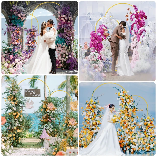 Alt view image 6 of 7 - Wokceer Arch Backdrop Stand and Cover Set of 2, 7.2FT,6FT Arch with Cover | Gold Metal Arch Backdrop Stand with Arch Cover White for Birthday Party Wedding Ceremony Bridal Baby Shower Decor