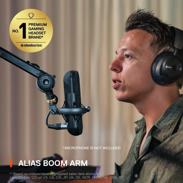 Alt view image 2 of 7 - SteelSeries Alias/Alias Pro Mic Boom Arm | 360° Rotation - Desk Clamp - Folding Scissor Design - Hidden Springs - Cable Management - 3/8 inches and 5/8 inches Adapters