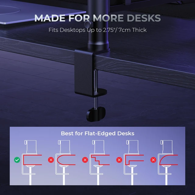 Alt view image 6 of 7 - FEYANOR FMS-20 Low Profile Mic Stand, Under-Monitor Boom Arm for Wide Desks | Mic arm supports mics up to 4.4 lb with 1/4", 3/8" and 5/8" mounts; compatible with Blue Yeti, HyperX QuadCast and more.