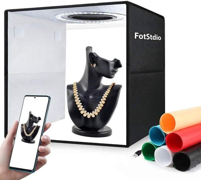 Main image of Light Box & Photo Box Photography Portable 12"x12" Studio Kit with 120 LEDs & 6 Backdrops for Jewelry & Small Product Photography Dimmable, Versatile, Compact by FotStdio