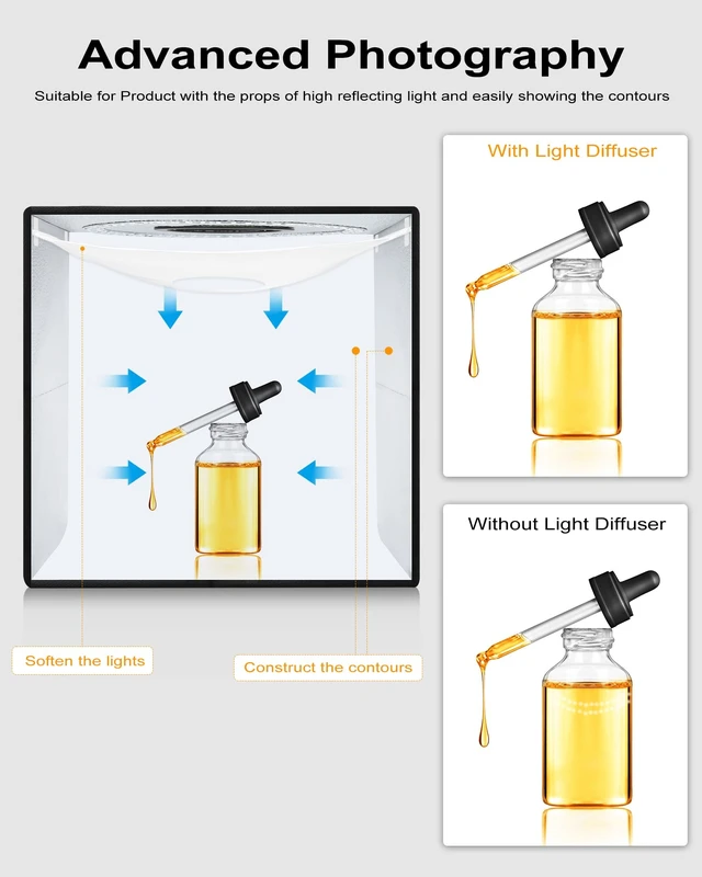 Alt view image 4 of 7 - Light Box & Photo Box Photography Portable 12"x12" Studio Kit with 120 LEDs & 6 Backdrops for Jewelry & Small Product Photography Dimmable, Versatile, Compact by FotStdio