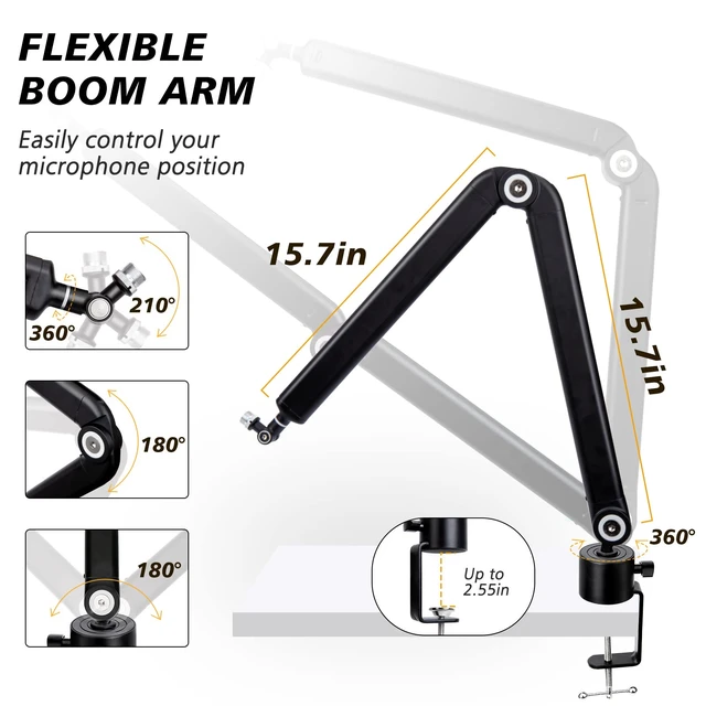 Alt view image 2 of 7 - SUNMON Mic Stand Boom Arm - Microphone Arm Compatible with HyperX QuadCast, 360° Rotation Microphone Stand, Weighted Metal Mic Boom Arm for HyperX QuadCast,Blue Yeti,Shure MV7,Rode and Most Gaming