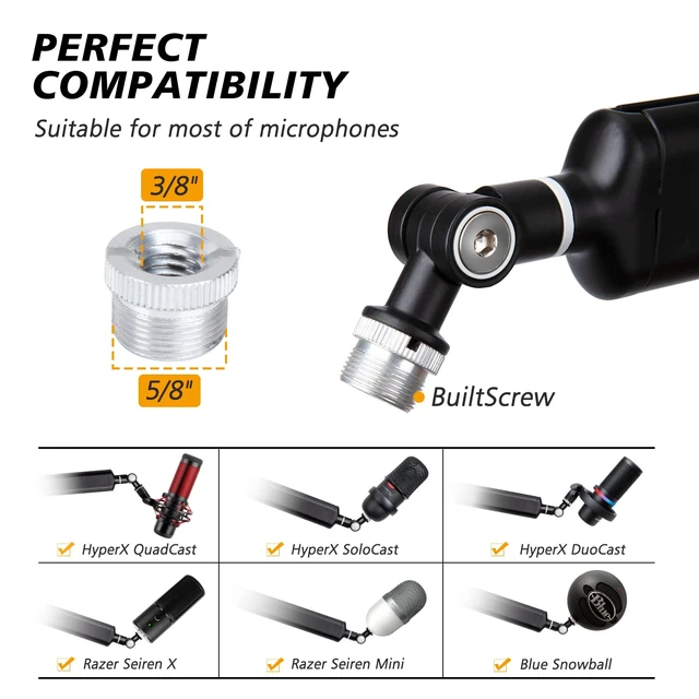 Alt view image 4 of 7 - SUNMON Mic Stand Boom Arm - Microphone Arm Compatible with HyperX QuadCast, 360° Rotation Microphone Stand, Weighted Metal Mic Boom Arm for HyperX QuadCast,Blue Yeti,Shure MV7,Rode and Most Gaming