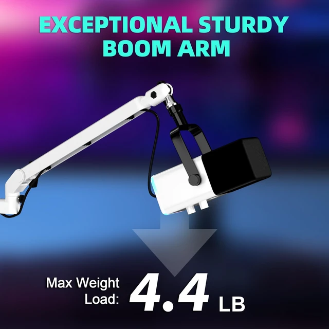 Alt view image 4 of 6 - Low Profile Microphone Boom Arm Stand for Gaming Streaming Podcasting White | 15cm Extra Riser, Aluminum Design, Adjustable Mic Boom Arm, Cable Management, Clamp, Screw Adapter, for Streaming Gaming