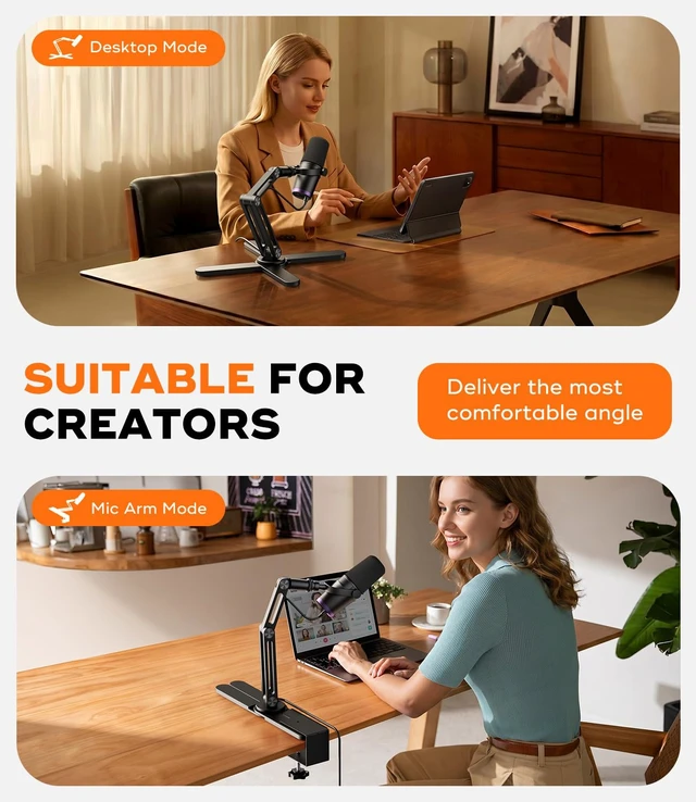 Alt view image 2 of 7 - FULAIM X37 Desktop Mic Stand, Aluminum Alloy Microphone Boom Arm with Hidden Cable Management & Desk Clamp, 360° Rotatable Mic Arm for HyperX QuadCast, Blue Yeti, Shure SM7B