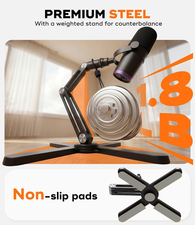 Alt view image 6 of 7 - FULAIM X37 Desktop Mic Stand, Aluminum Alloy Microphone Boom Arm with Hidden Cable Management & Desk Clamp, 360° Rotatable Mic Arm for HyperX QuadCast, Blue Yeti, Shure SM7B