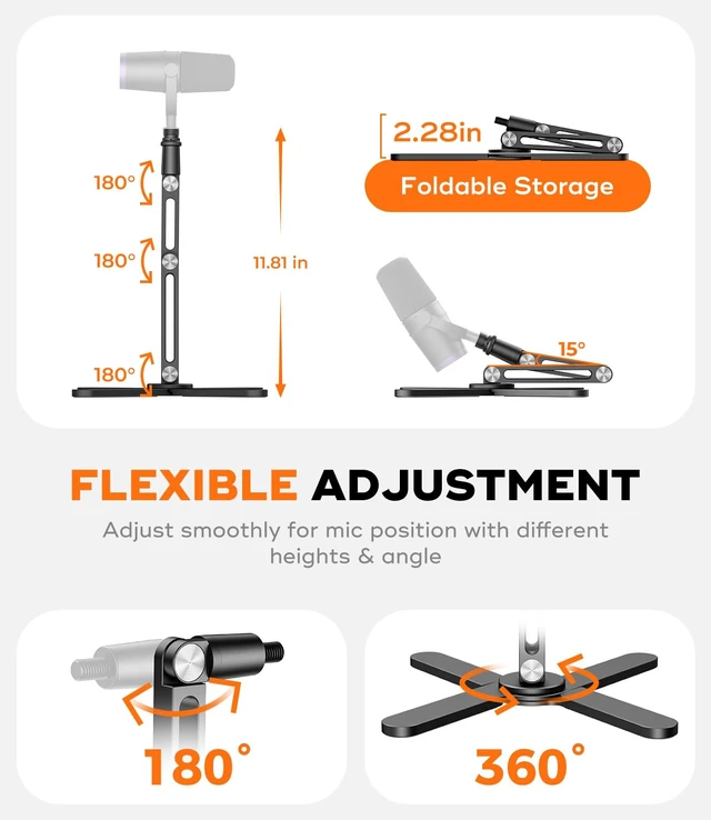 Alt view image 4 of 7 - FULAIM X37 Desktop Mic Stand, Aluminum Alloy Microphone Boom Arm with Hidden Cable Management & Desk Clamp, 360° Rotatable Mic Arm for HyperX QuadCast, Blue Yeti, Shure SM7B