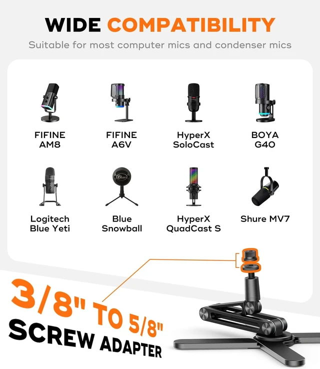 Alt view image 5 of 7 - FULAIM X37 Desktop Mic Stand, Aluminum Alloy Microphone Boom Arm with Hidden Cable Management & Desk Clamp, 360° Rotatable Mic Arm for HyperX QuadCast, Blue Yeti, Shure SM7B