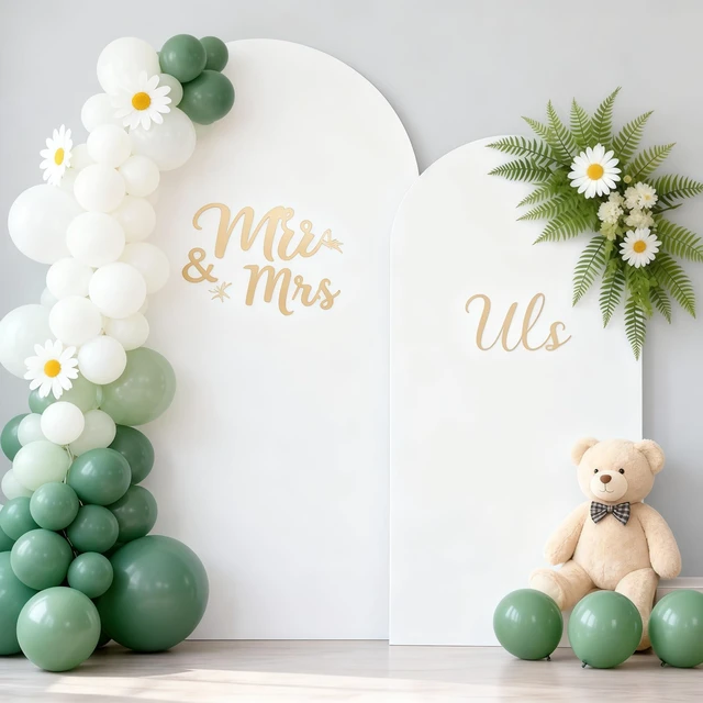 Main image of White Arch Backdrop Cover 2 Set - 6.6FT, 5FT Spandex Fitted Wedding Arch Stand Covers Round Top Chiara Arch Backdrop Stands Cover for Parties Birthday Banquet Photo Background Decoration