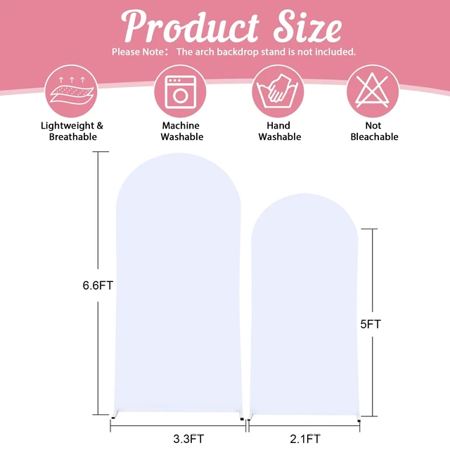 Alt view image 2 of 7 - White Arch Backdrop Cover 2 Set - 6.6FT, 5FT Spandex Fitted Wedding Arch Stand Covers Round Top Chiara Arch Backdrop Stands Cover for Parties Birthday Banquet Photo Background Decoration