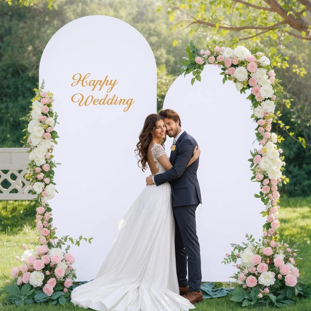 Alt view image 4 of 7 - White Arch Backdrop Cover 2 Set - 6.6FT, 5FT Spandex Fitted Wedding Arch Stand Covers Round Top Chiara Arch Backdrop Stands Cover for Parties Birthday Banquet Photo Background Decoration