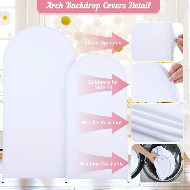 Alt view image 5 of 7 - White Arch Backdrop Cover 2 Set - 6.6FT, 5FT Spandex Fitted Wedding Arch Stand Covers Round Top Chiara Arch Backdrop Stands Cover for Parties Birthday Banquet Photo Background Decoration