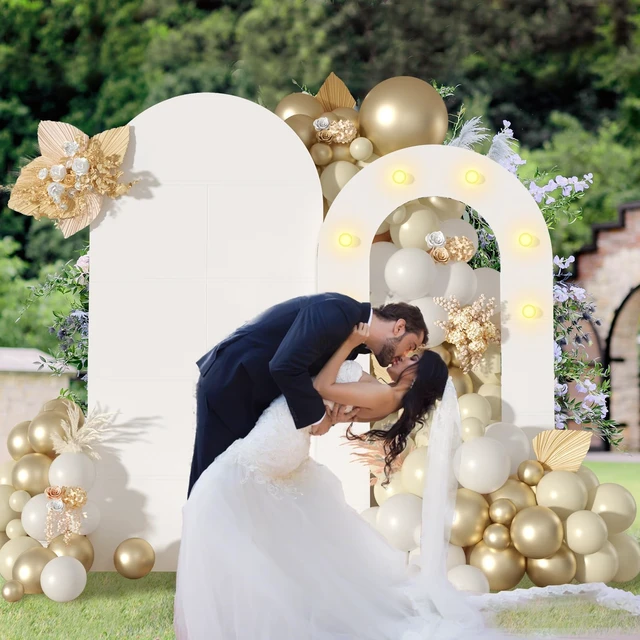 Alt view image 6 of 6 - White Arch Backdrop Stand with Lights for Wedding and Birthday Decorations | Foam board arch frame with string lights, Creates indoor photo displays for weddings, birthdays, baby showers