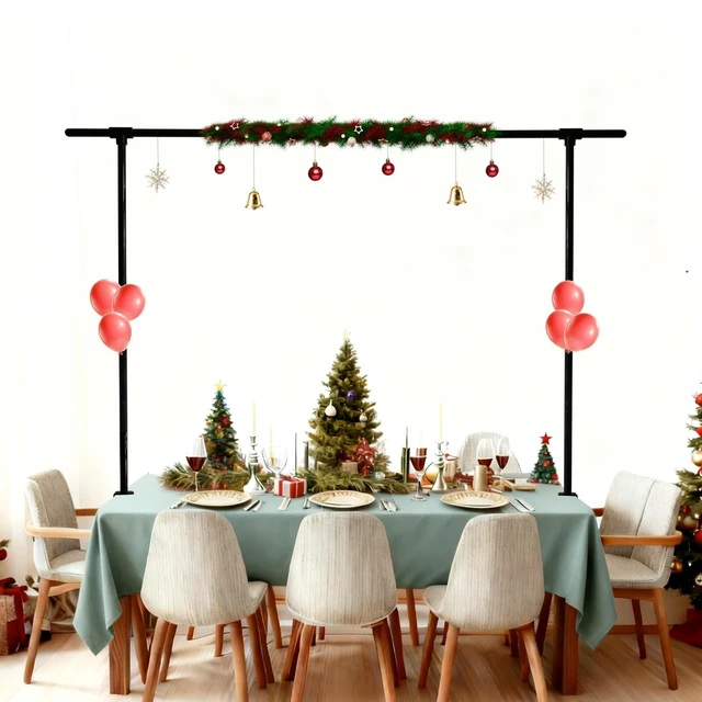 Alt view image 2 of 7 - Beyeutao Over The Table Rod Stand with Clamps Adjustable 16"-87" Length 30"-45" Height Metal Balloon Arch Stand Black Table Backdrop Frame Suitable for Photography Wedding Birthday Party Christmas