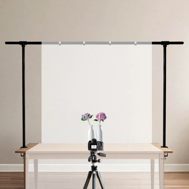 Alt view image 3 of 7 - Beyeutao Over The Table Rod Stand with Clamps Adjustable 16"-87" Length 30"-45" Height Metal Balloon Arch Stand Black Table Backdrop Frame Suitable for Photography Wedding Birthday Party Christmas
