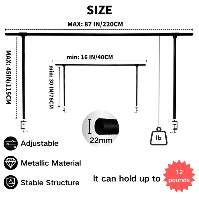 Alt view image 6 of 7 - Beyeutao Over The Table Rod Stand with Clamps Adjustable 16"-87" Length 30"-45" Height Metal Balloon Arch Stand Black Table Backdrop Frame Suitable for Photography Wedding Birthday Party Christmas