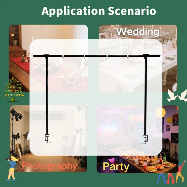 Alt view image 7 of 7 - Beyeutao Over The Table Rod Stand with Clamps Adjustable 16"-87" Length 30"-45" Height Metal Balloon Arch Stand Black Table Backdrop Frame Suitable for Photography Wedding Birthday Party Christmas