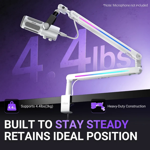 Alt view image 2 of 7 - FIFINE BM88ProW RGB Low Profile Microphone Boom Arm for Gaming Streaming | Rotatable Desk Mount Mic Stand, Cable Management, RGB Control for Podcast,