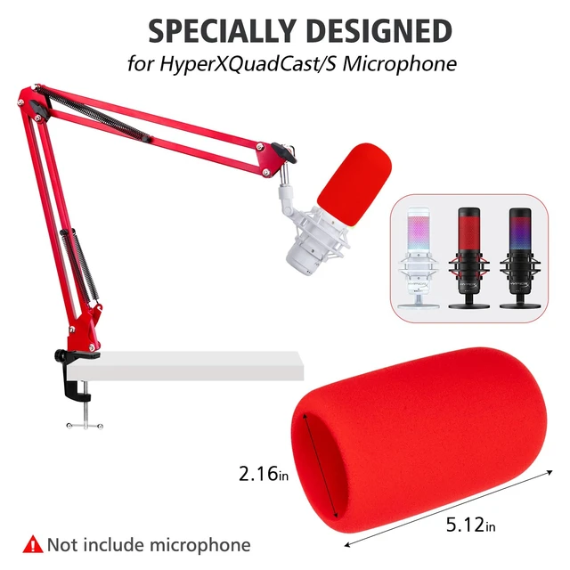 Alt view image 5 of 7 - SUNMON HyperX QuadCast Boom Arm - Red Boom Arm for Hyper x QuadCast with Red QuadCast Pop Filter, Sound Insulation and Noise Reduction, HyperX QuadCast Microphone Arm with 3/8" to 5/8" Adapter