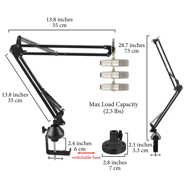 Alt view image 2 of 6 - GEEKRIA for Creators Microphone Arm Compatible with Rode NT-USB, NT1-A, NT1, Mic Boom Arm Mount with Table Flange Adapter, Adjustable Suspension Stand, Desk Mount Holder