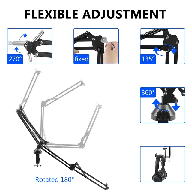 Alt view image 3 of 6 - GEEKRIA for Creators Microphone Arm Compatible with Rode NT-USB, NT1-A, NT1, Mic Boom Arm Mount with Table Flange Adapter, Adjustable Suspension Stand, Desk Mount Holder
