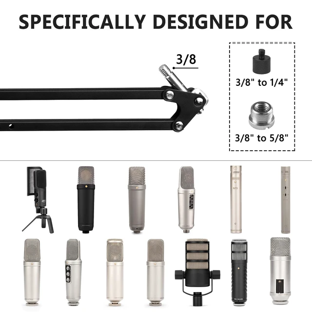 Alt view image 4 of 6 - GEEKRIA for Creators Microphone Arm Compatible with Rode NT-USB, NT1-A, NT1, Mic Boom Arm Mount with Table Flange Adapter, Adjustable Suspension Stand, Desk Mount Holder