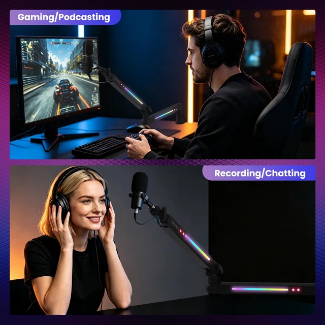 Alt view image 6 of 7 - RGB Low Profile Microphone Boom Arm Desk Mount for Gaming Streaming | 3/8 to 5/8 Screw Adapter,Cable Management, Aluminum Design,4.4 lb Weight Capacity,20 RGB Modes,Adjustable Angle