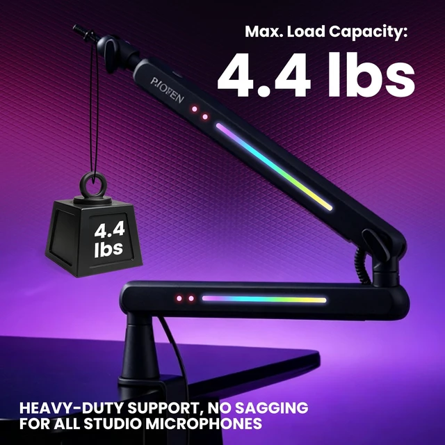 Alt view image 7 of 7 - RGB Low Profile Microphone Boom Arm Desk Mount for Gaming Streaming | 3/8 to 5/8 Screw Adapter,Cable Management, Aluminum Design,4.4 lb Weight Capacity,20 RGB Modes,Adjustable Angle