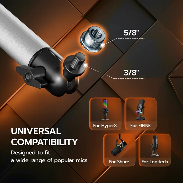 Alt view image 6 of 7 - ARES WING Aluminum Low Profile Mic Arm with 20 Mesh RGB Lighting Modes | Adjustable Microphone Boom Arm with 4.4 lbs Load Capacity, 3/8 to 5/8 Adapter, Mic Stand for Gaming Streaming Podcasting
