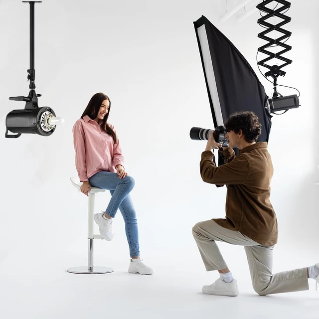 Alt view image 7 of 7 - FIEWSZIHU Camera Ceiling Wall Mount Light Stand 14.1-21.6inches/36-55 cm with 1/4 inch to 3/8 inch Universal Adapter Photography Arm for Photo Studio Video Light, Flash, Ring Light, Reflector