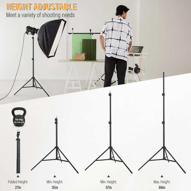 Alt view image 2 of 7 - Light Stand for Photography,69in - 86in Portable Extendable Photo Video Tripod Stand,Heavy Duty Light Stand Lighting Tripod with 1/4" Screw for Strobe Light/Webcams/Cameras/Softbo