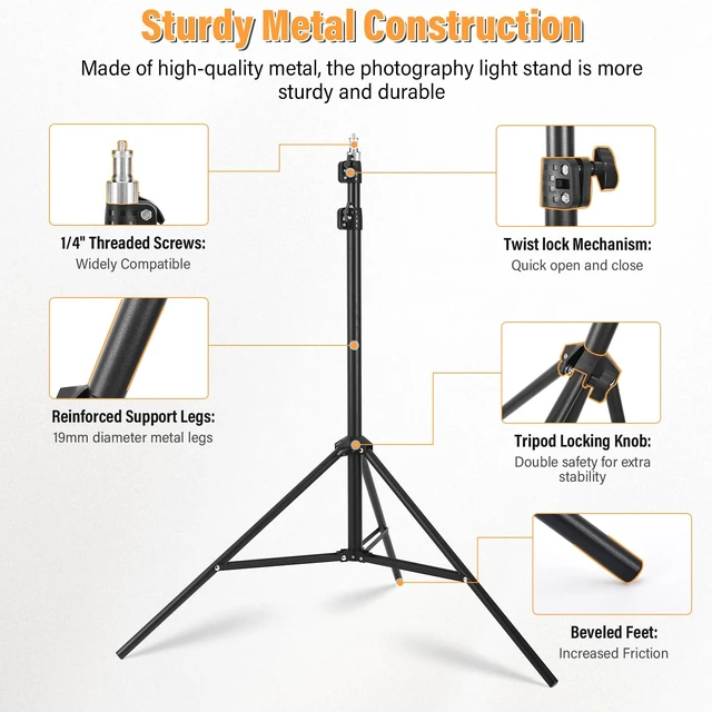 Alt view image 4 of 7 - Light Stand for Photography,69in - 86in Portable Extendable Photo Video Tripod Stand,Heavy Duty Light Stand Lighting Tripod with 1/4" Screw for Strobe Light/Webcams/Cameras/Softbo