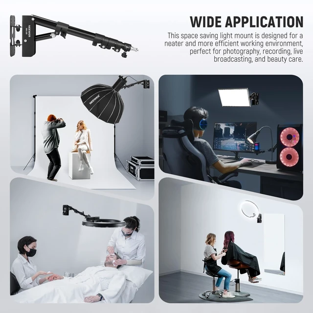 Alt view image 3 of 7 - NEEWER Ring Light Wall Mount Boom Arm, 22"-46"/55-116cm, Aluminum Alloy | 180° Swivel, Triangle Light Wall Mounting, for Photography Strobe Monolight Softbox Umbrella Reflector, Max 6.6lb/3kg, WB-100