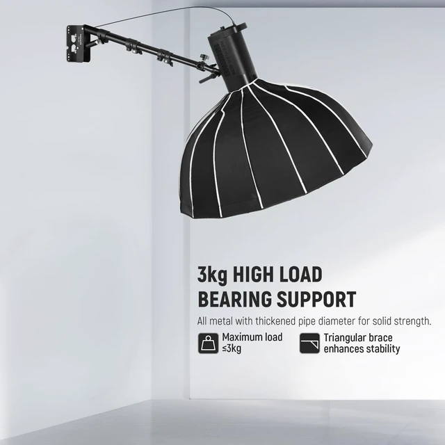 Alt view image 4 of 7 - NEEWER Ring Light Wall Mount Boom Arm, 22"-46"/55-116cm, Aluminum Alloy | 180° Swivel, Triangle Light Wall Mounting, for Photography Strobe Monolight Softbox Umbrella Reflector, Max 6.6lb/3kg, WB-100