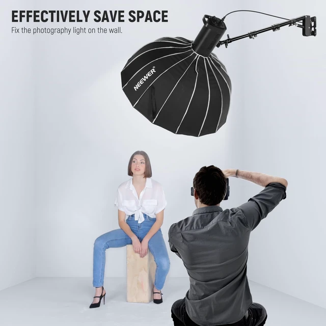 Alt view image 2 of 7 - NEEWER Ring Light Wall Mount Boom Arm, 22"-46"/55-116cm, Aluminum Alloy | 180° Swivel, Triangle Light Wall Mounting, for Photography Strobe Monolight Softbox Umbrella Reflector, Max 6.6lb/3kg, WB-100