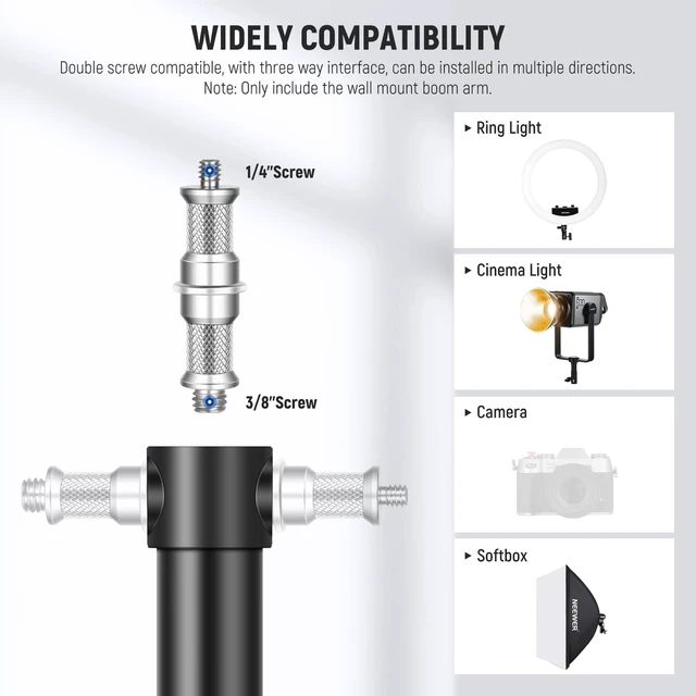 Alt view image 5 of 7 - NEEWER Ring Light Wall Mount Boom Arm, 22"-46"/55-116cm, Aluminum Alloy | 180° Swivel, Triangle Light Wall Mounting, for Photography Strobe Monolight Softbox Umbrella Reflector, Max 6.6lb/3kg, WB-100