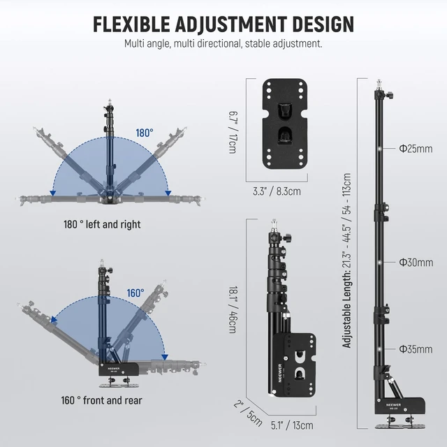 Alt view image 7 of 7 - NEEWER Ring Light Wall Mount Boom Arm, 22"-46"/55-116cm, Aluminum Alloy | 180° Swivel, Triangle Light Wall Mounting, for Photography Strobe Monolight Softbox Umbrella Reflector, Max 6.6lb/3kg, WB-100