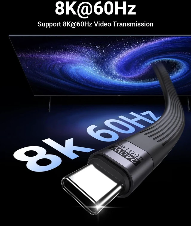 Alt view image 4 of 7 - AJMRTC 13CM Black USB4 USB-C Cable,40Gbps,240W PD,8K@60Hz,Thunderbolt 3/4,Soft Silicone Cord with Keychain for MacBook iPad iPhone 15 16 Samsung Android Auto VR