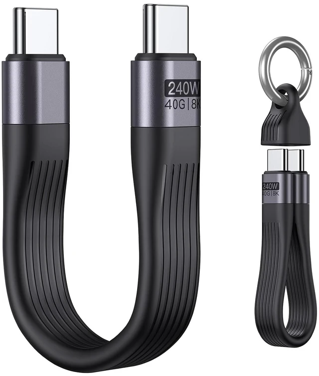 Main image of AJMRTC 13CM Black USB4 USB-C Cable,40Gbps,240W PD,8K@60Hz,Thunderbolt 3/4,Soft Silicone Cord with Keychain for MacBook iPad iPhone 15 16 Samsung Android Auto VR