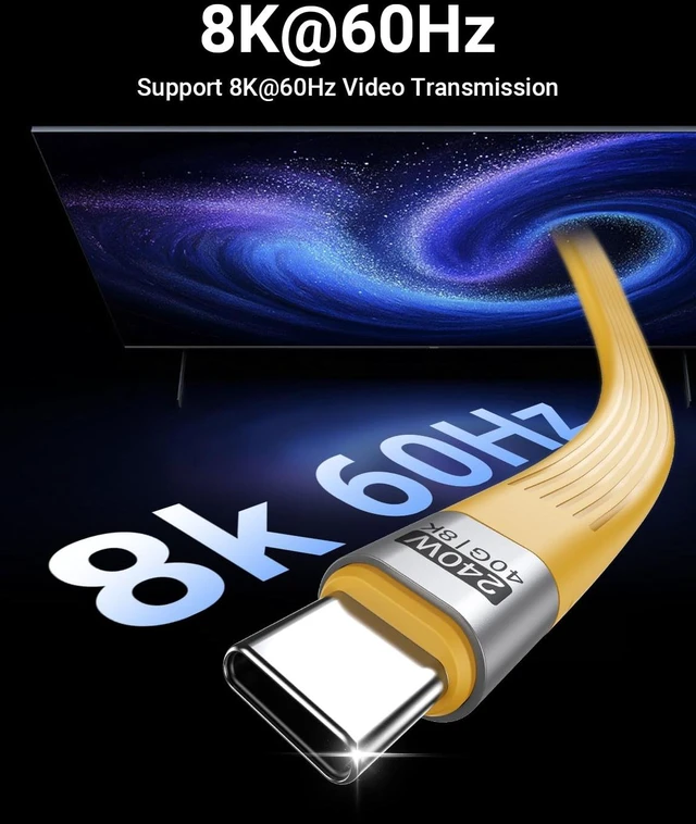 Alt view image 5 of 7 - AJMRTC 13CM Yellow FPC Flat USB4 USB C to USB C Cable, 40Gbps,240W PD,8K@60Hz,Thunderbolt 3/4 Full Function Keychain Short Charging Data Cord for MacBook iPad iPhone 15 16 17,SSD,eGPU,Android Auto VR
