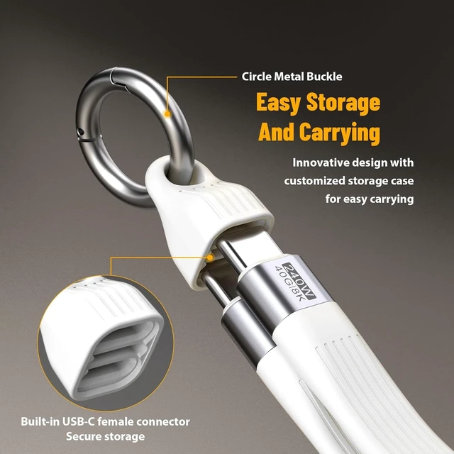 Alt view image 3 of 7 - AJMRTC 13CM White FPC Flat USB4 USB-C Cable,40Gbps,240W PD,8K@60Hz,Thunderbolt 3/4,Keychain Short Charging Data Cord for MacBook iPad iPhone 15 16 17 Samsung Android Auto VR