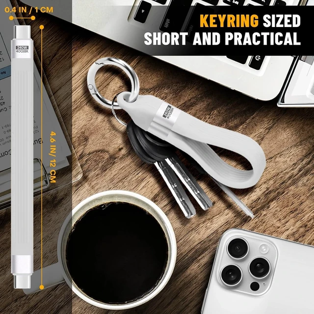 Alt view image 6 of 7 - AJMRTC 13CM White FPC Flat USB4 USB-C Cable,40Gbps,240W PD,8K@60Hz,Thunderbolt 3/4,Keychain Short Charging Data Cord for MacBook iPad iPhone 15 16 17 Samsung Android Auto VR