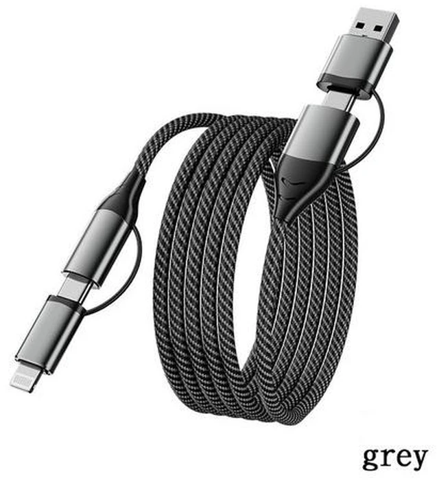 Main image of AJMRTC 1M Grey 4-in-1 Multi Charging Cable,88W Super Fast Charging Braided Charger Cord,USB A/USB C to Lightning & Type C,Compatible with iPhone Android Smartphone Tablet