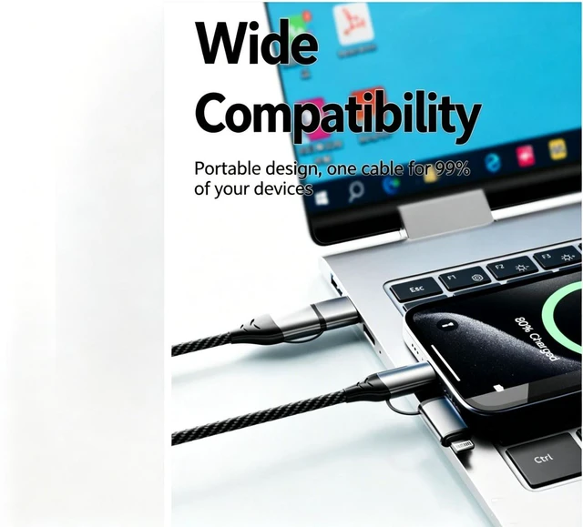Alt view image 7 of 7 - AJMRTC 1M Grey 4-in-1 Multi Charging Cable,88W Super Fast Charging Braided Charger Cord,USB A/USB C to Lightning & Type C,Compatible with iPhone Android Smartphone Tablet