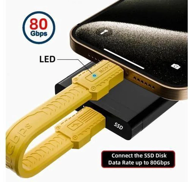 Alt view image 2 of 7 - AJMRTC USB5.0 Cable 80Gbps Flat Slim FPC Type C to Type C Cord, 240W PD Fast Charging, 16K@30Hz 8K@60Hz 5K Video Output, USB4.0 Compatible with Thunderbolt 3/4/5, Black with Lanyard Strap Chain for La