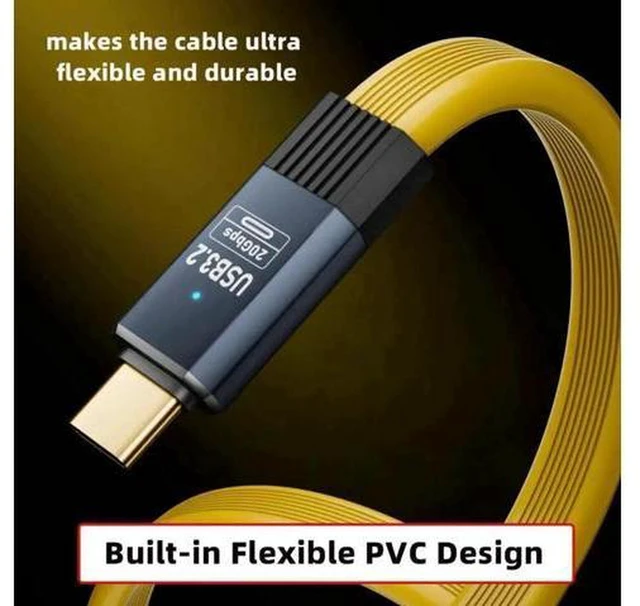 Alt view image 3 of 7 - AJMRTC USB4 Male to Female Extension Cable, 20Gbps Flat Slim FPC Type-C Extension Cord, 100W PD Fast Charging, 8K@60Hz 5K UHD Video Output, USB4.0 Compatible with Thunderbolt 3/4 for Laptop, Docking S