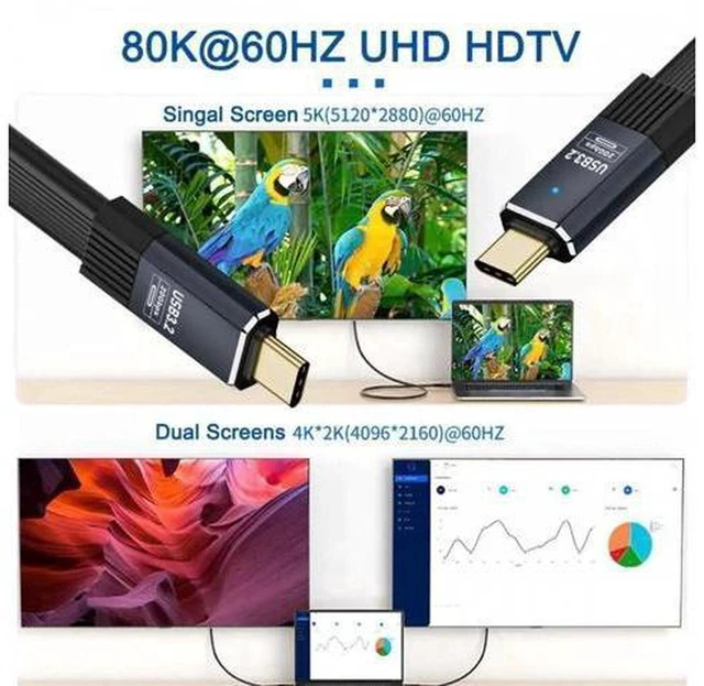 Alt view image 6 of 7 - AJMRTC 0.5M USB4 Cable 20Gbps Flat Slim FPC Type C to Type C Cord, 100W PD Fast Charging, 8K@60Hz 5K@60Hz Video Output, USB4.0 Compatible with Thunderbolt 3/4 for Laptop, External SSD, Docking Station