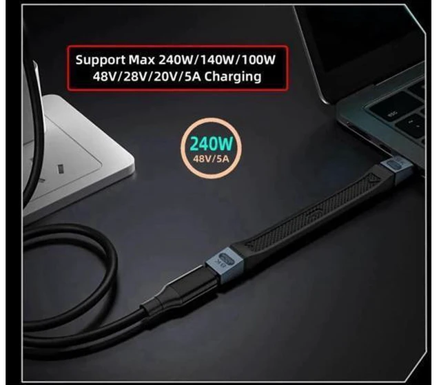 Alt view image 6 of 7 - AJMRTC 13cm USB5.0 Cable 80Gbps Flat Slim FPC Type C to Type C Cord, 240W PD3.1 Fast Charging, 16K@30Hz 8K@60Hz 5K@60Hz Video Output, Compatible with USB4.0 & Thunderbolt 3/4/5 for Laptop, SSD, Dockin