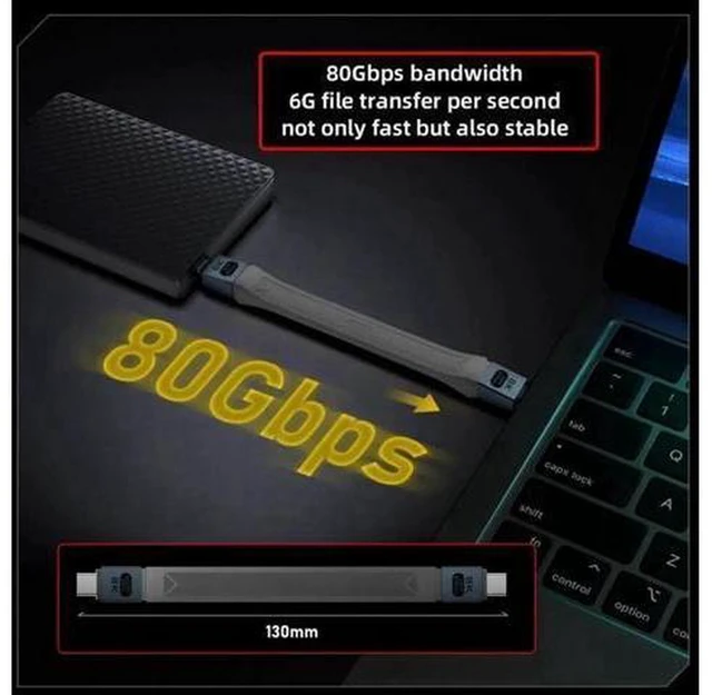 Alt view image 2 of 7 - AJMRTC 13cm USB5.0 Cable 80Gbps Flat Slim FPC Type C to Type C Cord, 240W PD3.1 Fast Charging, 16K@30Hz 8K@60Hz 5K@60Hz Video Output, Compatible with USB4.0 & Thunderbolt 3/4/5 for Laptop, SSD, Dockin